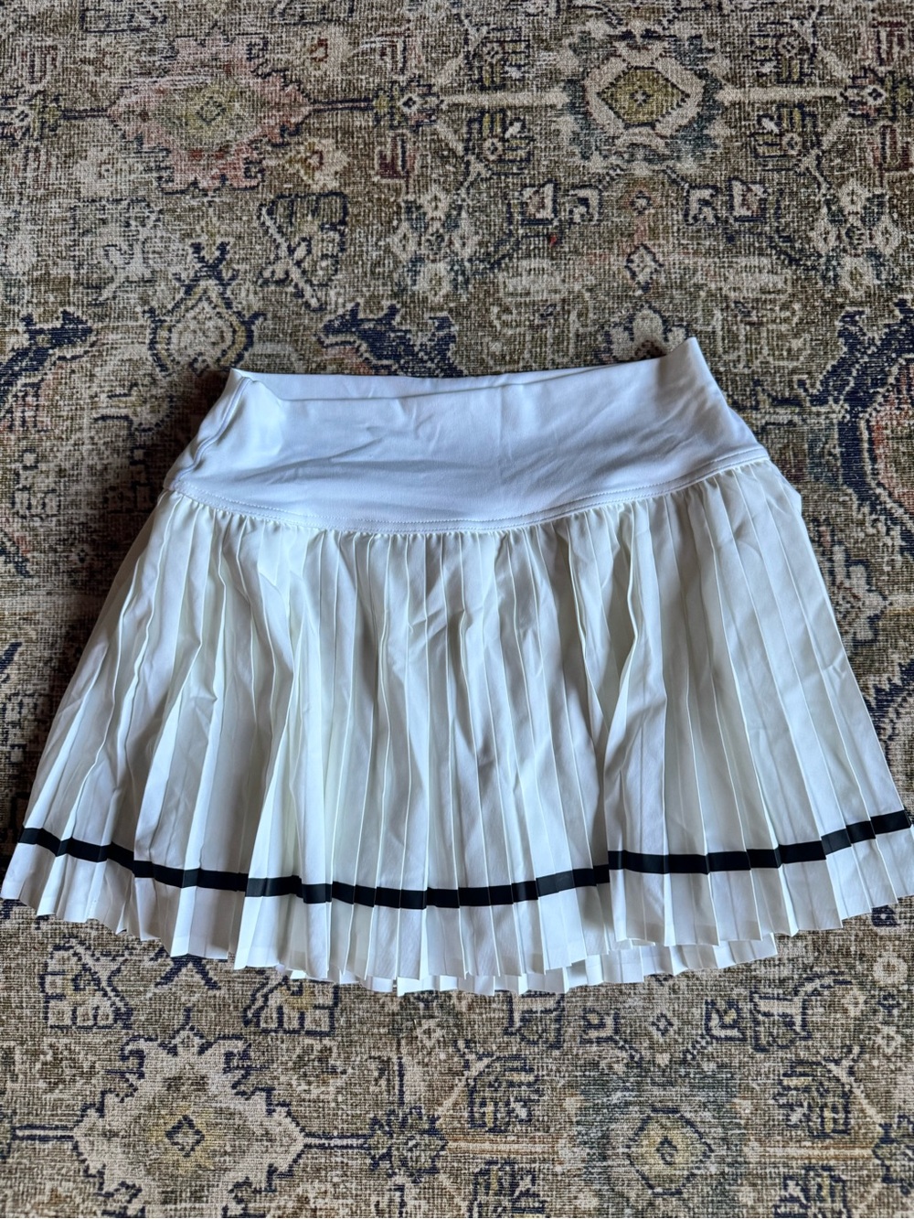 aerie White Pleated Skort with Black Hem Stripe
